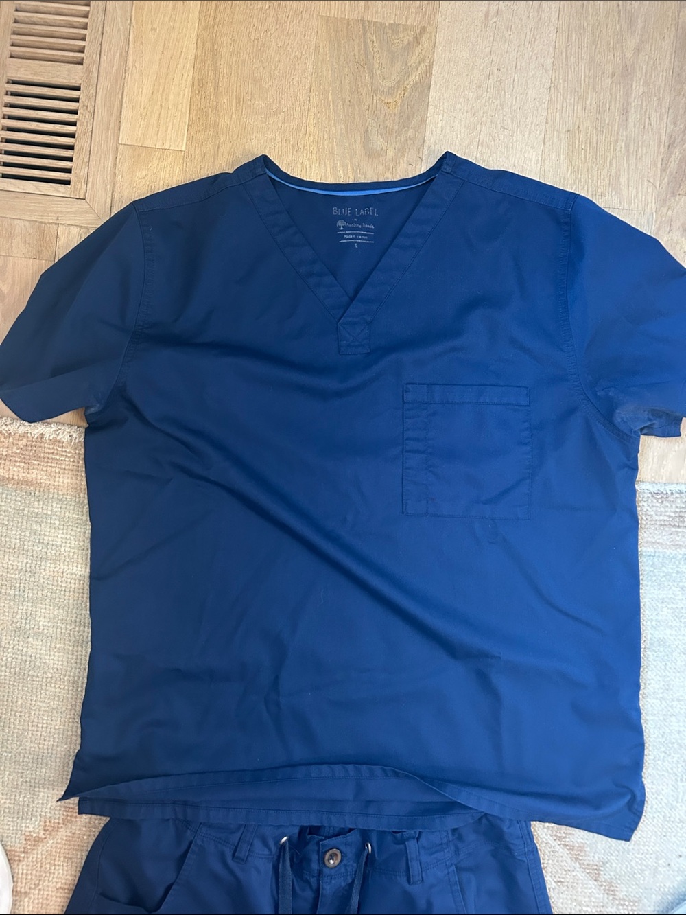 Blue Label Men's Deep Blue V-Neck Scrub Top and bottom set